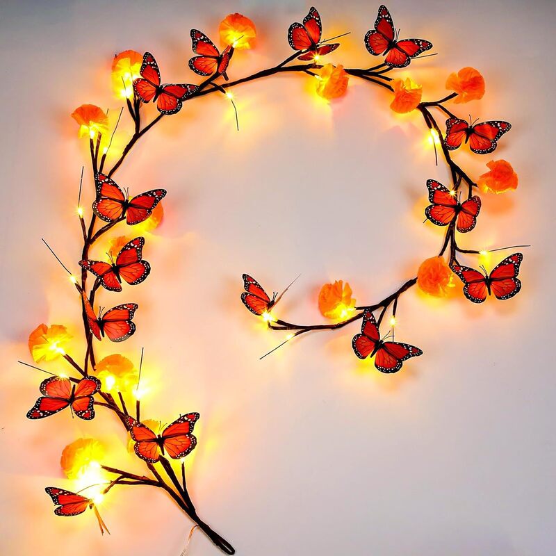 Led Vine Lights Glowing Marigold Butterfly Garland Lights Artificial Maple Leaf Butterfly String Lights Halloween Decorative Lights
