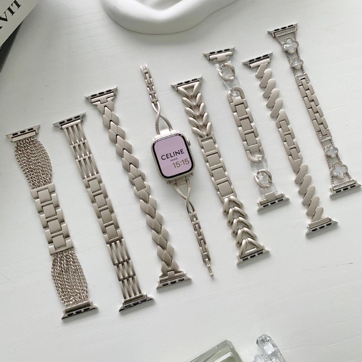 For Apple Watch s10ultra Metal Stainless Steel Apple watch89SE Starlight Color Watch Wristband