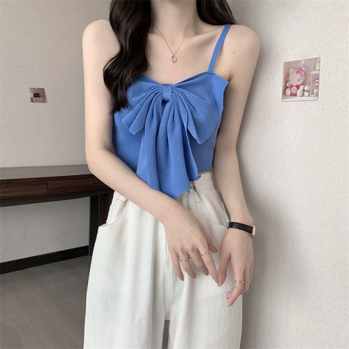 White bow small camisole for women to wear summer new style unique sleeveless sexy hottie bottoming top