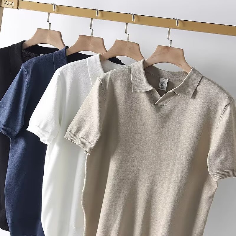 El viento ligero maduro de verano delgado hombre delgado casual polo camiseta americana de moda retro simple camiseta de manga corta moda hombre