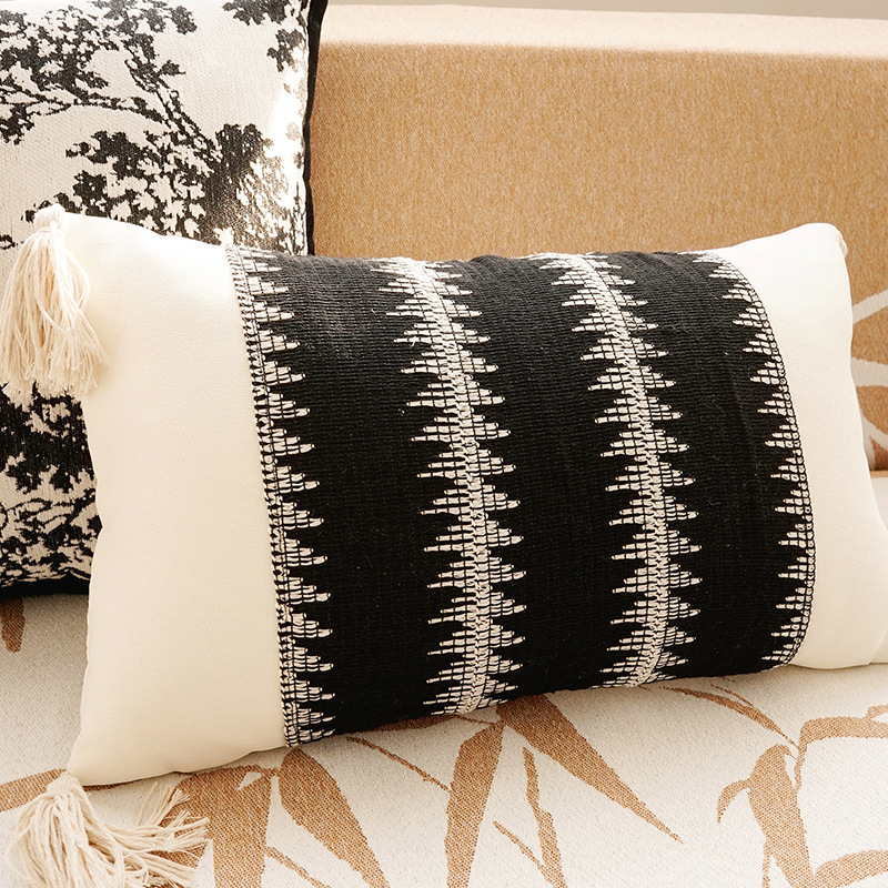 ins nórdico francés lujo negro y blanco retro almohada sofá sala de estar superior almohada cojín cabezal de cama respaldo