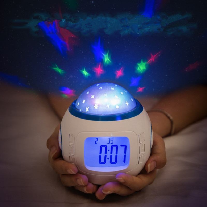 originality Children&#39;s Room starry sky Projection lamp Bedside multi-function Calendar alarm clock Atmosphere lamp festival Strange new gift