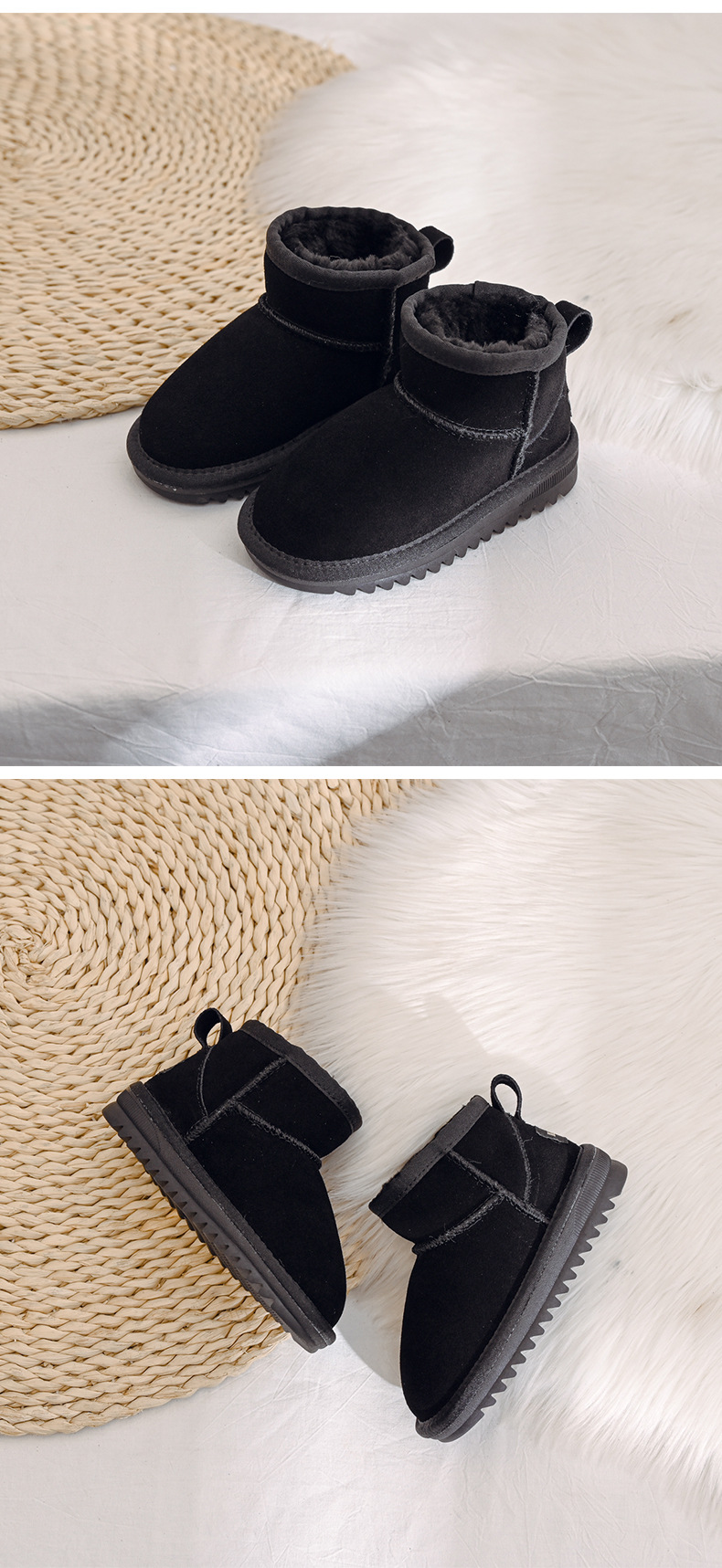 [Alta qualità] Pelle bovina 2022 Nuovi stivali da neve per bambini per ragazzi e ragazze Stivali corti con cotone felpato addensato_voghion.com