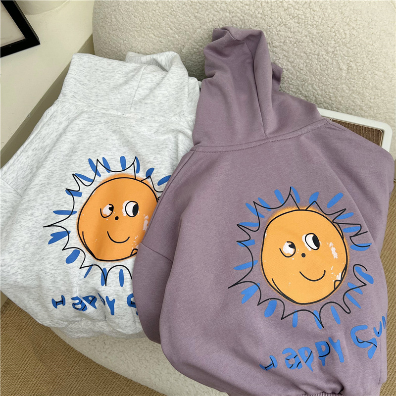 Ropa coreana de otoño 2024 para niños y niñas, sudadera con capucha y cremallera suelta con sol pequeño, chaqueta para niños_voghion.com