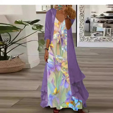 D连衣裙独立欧美亚马逊搭碎花印花站女装新款内连衣裙两件套