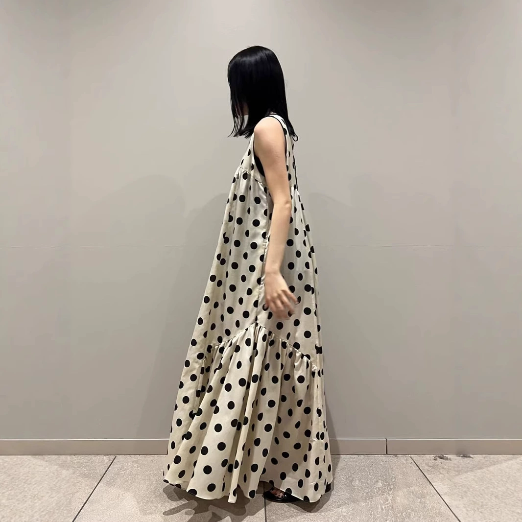 Женское длинное платье в японском стиле, весенне-летнее, во французском ретро-стиле, модное, в горошек, без рукавов, свободного кроя, стройнящее, А-силуэт