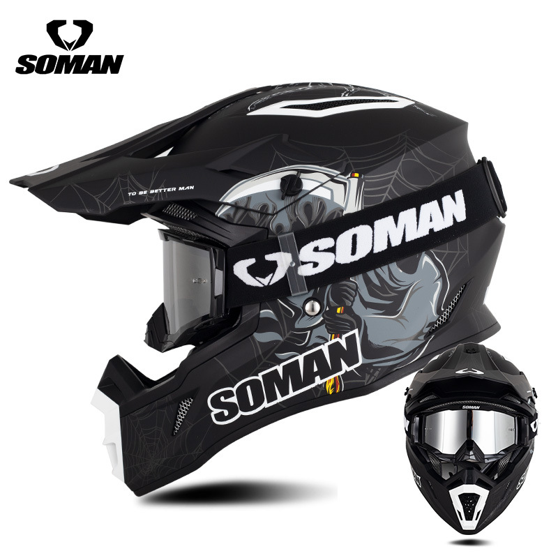 Karting Rally Downhill – Motuoche Motosiklet kaskı (dəbilqə) - black-gray-spider-with-black-silver-goggles-s
