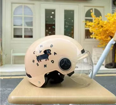 Little Black Dog New National Standard C Electric Vehicle Helmet Cute Safety Helmet Women's Breathable Sun Protection Motorcycle Hat Trendy (Motosiklet kaskı (dəbilqə)) - little-black-dog-transparent-long-mirror-3c-certification