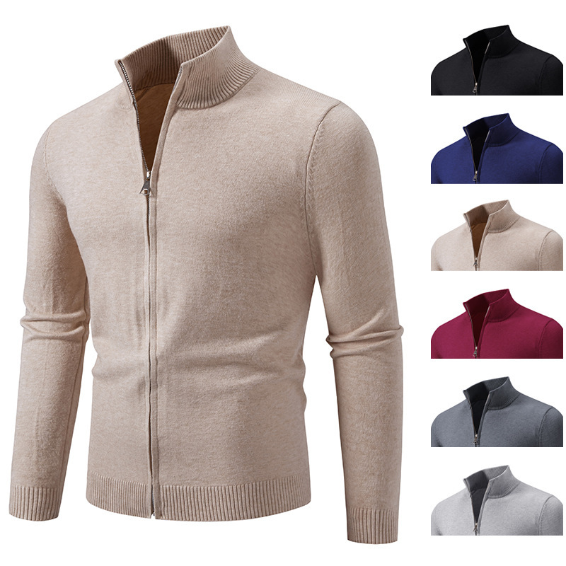 Ruisheng Clothing Autumn/Winter New Stand Collar Zipper Slim Fit Knitted Cardigan Men's Trendy Simple Solid Color Sweater Jacket Ruisheng Clothing Autumn/Winter New Stand Collar Zipper Slim Fit Knitted Cardigan Men's Trendy Simple Solid Color Sweater Jacket