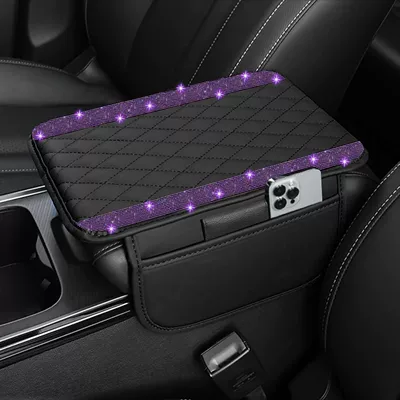 Armrest box pad – Cross-Border Leather Armrest Box - parallel-diamond-style-purple