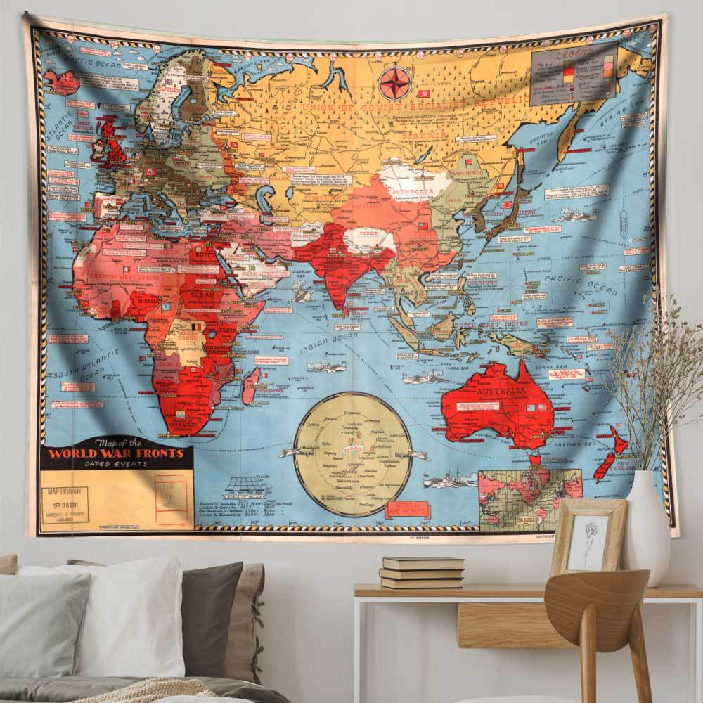 复古彩色魔法学院航海宝藏装饰地图背景布客厅房间床头出租屋挂毯