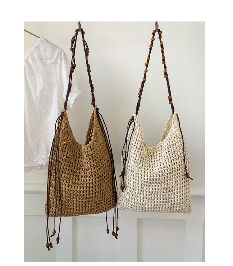 Summer woven beaded single-shoulder bag for women, large capacity, retro and fashionable, hollowed-out casual vacation style underarm crossbody bag undefined