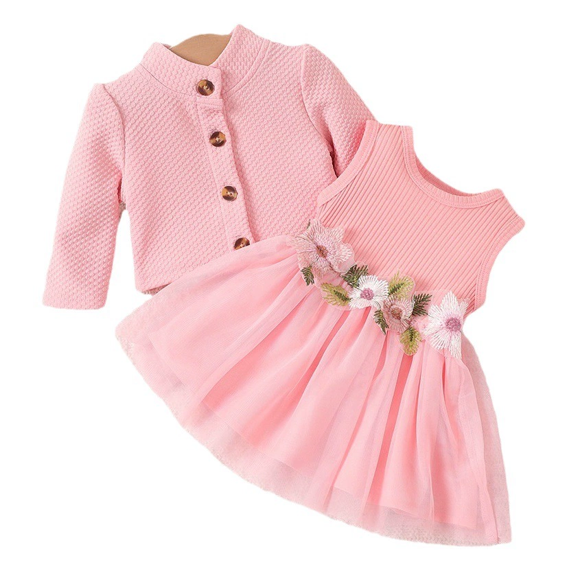 Трансграничные INS девочка весна и осень талия цветочный дизайн жилет шить сетка платье куртка