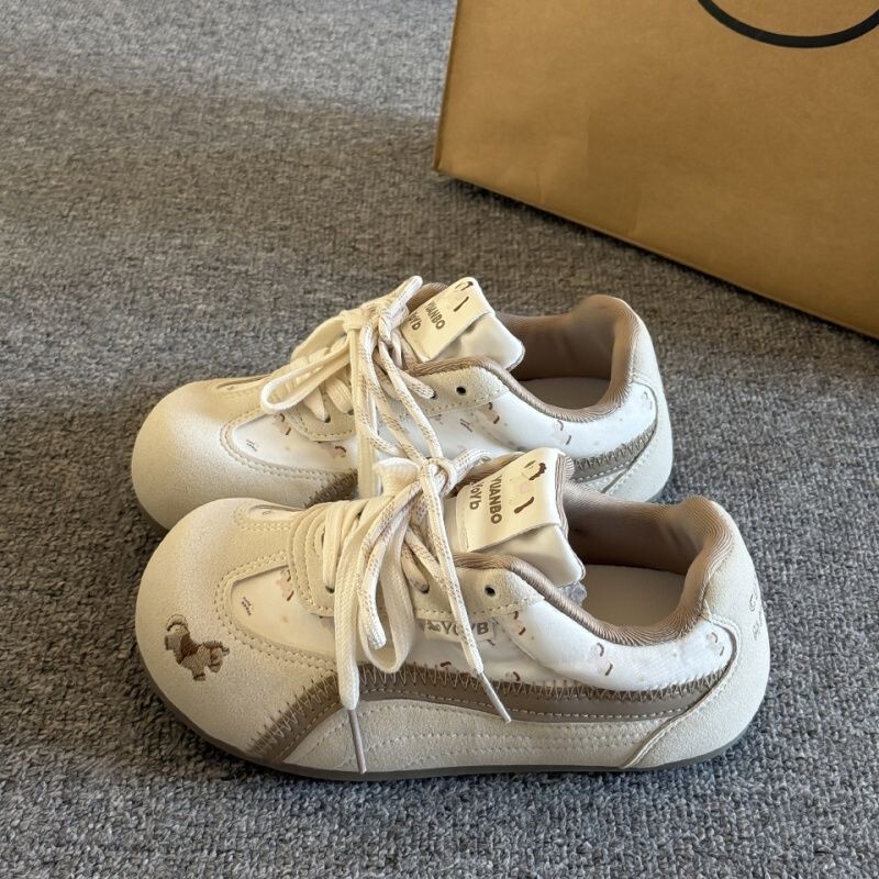 Cute Bear Puff White Sneakers for Women 2026 Spring New Versatile Thin-Soled German Training Sneakers Sports Casual Shoes Cute Bear Puff White Sneakers for Women 2026 Spring New Versatile Thin-Soled German Training Sneakers Sports Casual Shoes