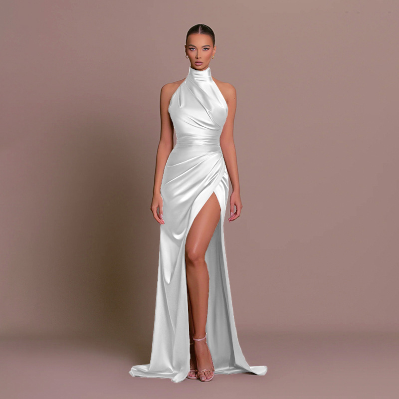 Women's Clothing Elegant Slit Halter Neck Sleeveless Maxi Dress For Women Best Seller Evening Party Grubbing Dress_ecoleips.com