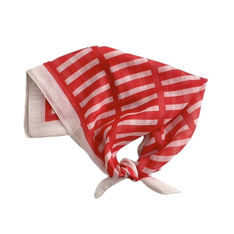 Bufanda de seda, bufanda cuadrada pequeña, nuevo protector de cuello a rayas, bufanda pequeña, bufanda de bosque literario, diadema pastoral femenina de verano, accesorios para el cabello