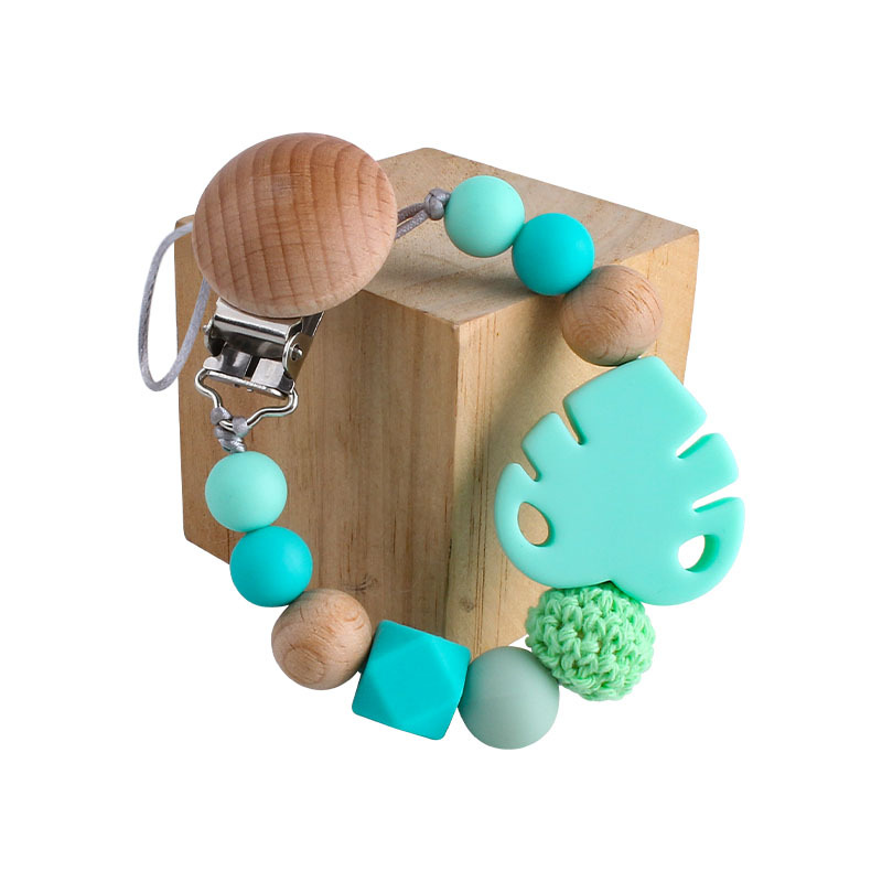 Suministros para bebés Beech chupete clip juguete mordedor bebé calmante hoja de silicona molar Cadena de chupete cadena anti-caída