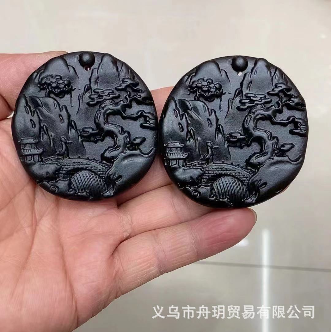 直播爆款黑药珀龙牌吊坠九龙观音护主龙牌药珀灯照变色血珀款文玩