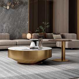 轻奢家用客厅桌岩板圆形茶几现代小户型茶几