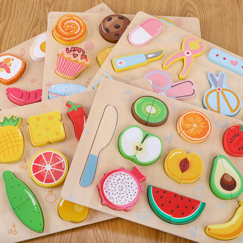 Corte plano de madera para ver frutas y verduras para bocadillos cortados de madera para niños juguetes de cocina casera