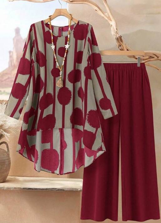 Women's Casual Printed Pant Set Loose-fitting Plus-size Outfit_voghion.com