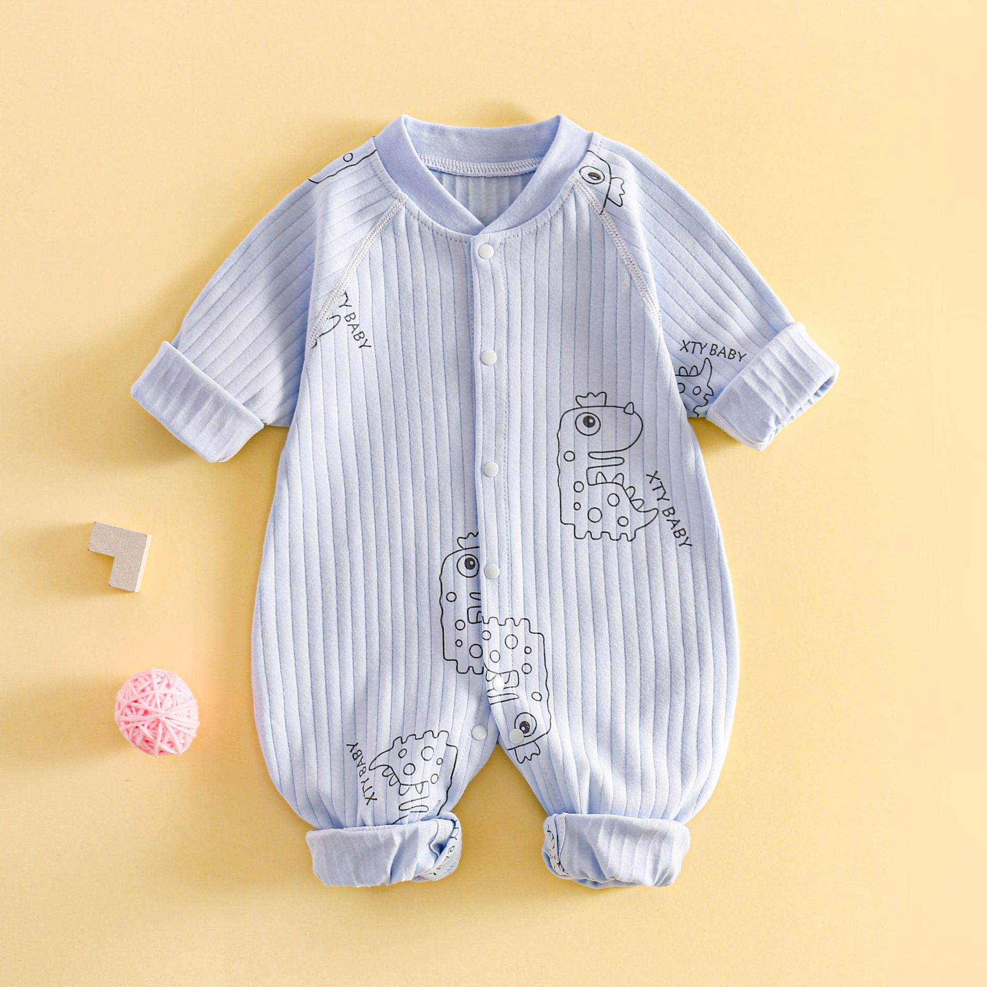 Otoño recién nacido de algodón puro sin hueso mameluco del bebé del mono Cuatro Estaciones hebilla mameluco del bebé recién nacido mameluco