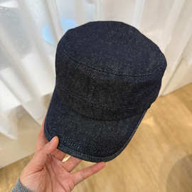 博主推荐原色牛仔平顶帽女春夏秋高级感报童帽显脸小马术帽子