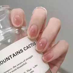 Pure and Elegant Style Wearable Nail Art Adhesive Ice-Transparent Gradient French Short Removable Fake Nail Stickers Wholesale