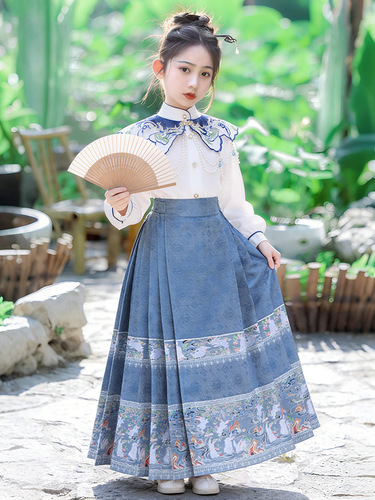 Children's Mamian Skirt, Adjustable Waist Spring Semi Skirt Hanfu Princess Dress Performance Costume Spring and Summer Girls' Costume, National Style Set