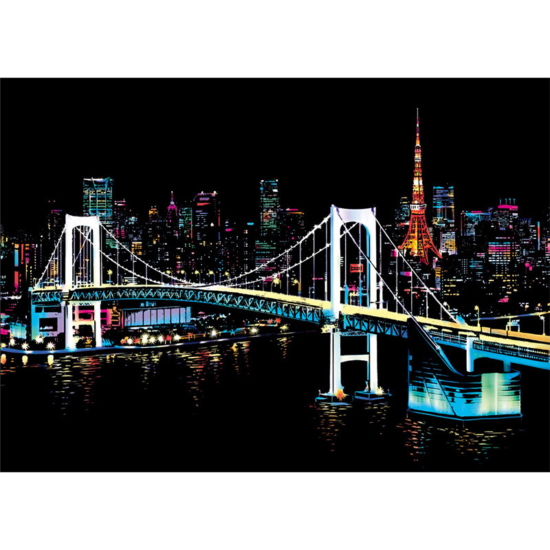 YUELU Leap Deer Colorful City Ⅲ Escena nocturna de la ciudad para adultos Pintura para raspar creativa Diy pintura para raspar hecha a mano Ventas directas de fábrica