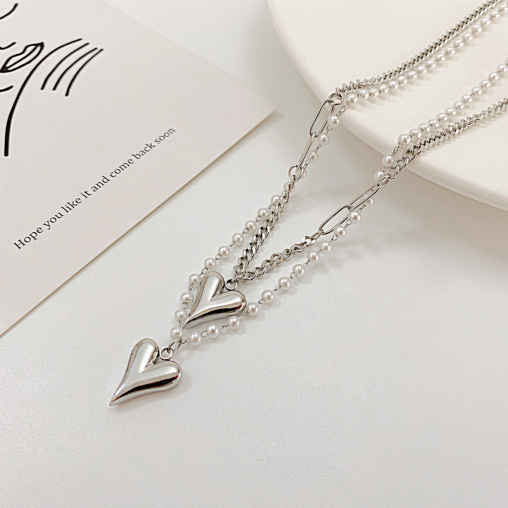 Women'S Gender Plating Design Hip Hop Fashion Simple Double Heart New Titanium Steel Ladies Necklace