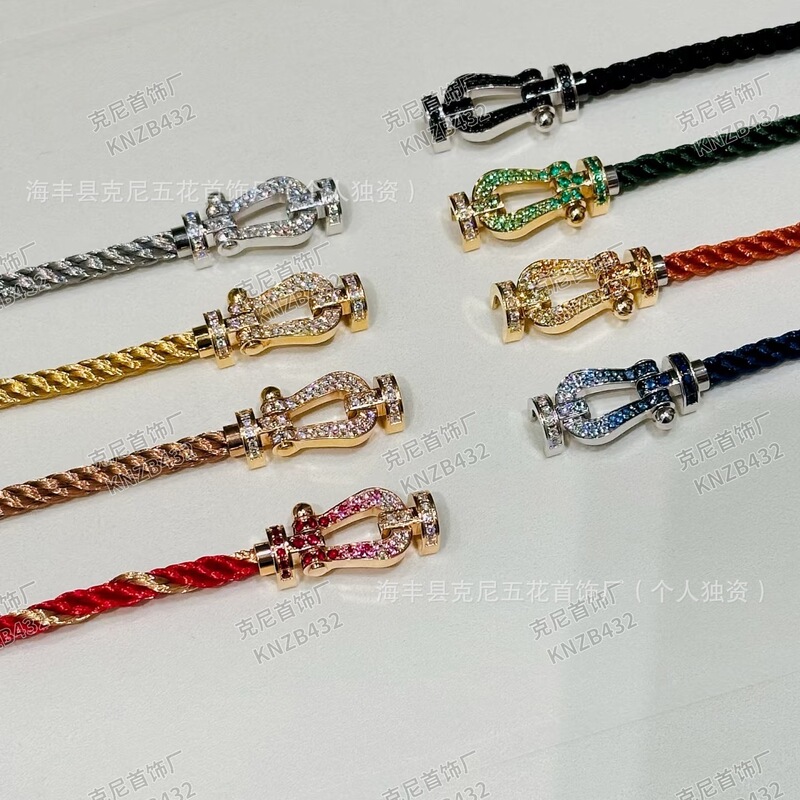 V Gold High-End Fred Diamond-Encrusted Horseshoe Bracelet Small Medium Size Half-Diamond Full-Diamond Silver Plated 18K Braided Bracelet