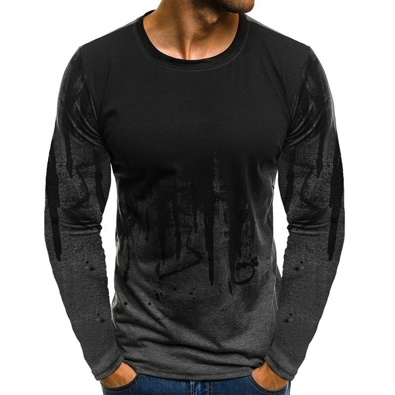 T-shirt à col rond pour homme, imprimé rétro 3D, décontracté, à manches longues, surdimensionné, tendance, vêtements pour hommes_voghion.com