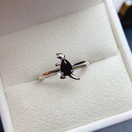 工厂批发爆款天然黑尖晶戒指S925银镶嵌主石4*6热销欧美一件代发