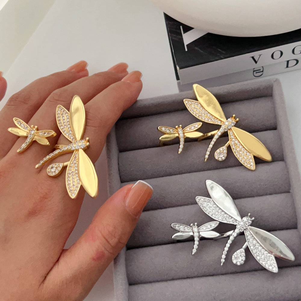 13g Weight Rhinestones Inlay Material Open Rings Classification Adjustable Ring Size 1 Piece Quantity Exaggerated Dragonfly Alloy Plating Inlay Rhinestones Women's Open Rings
