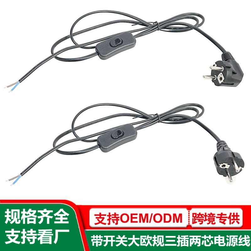 欧标带开关电线纯铜大欧规303线上开关插头线VDE法国头两芯开关线