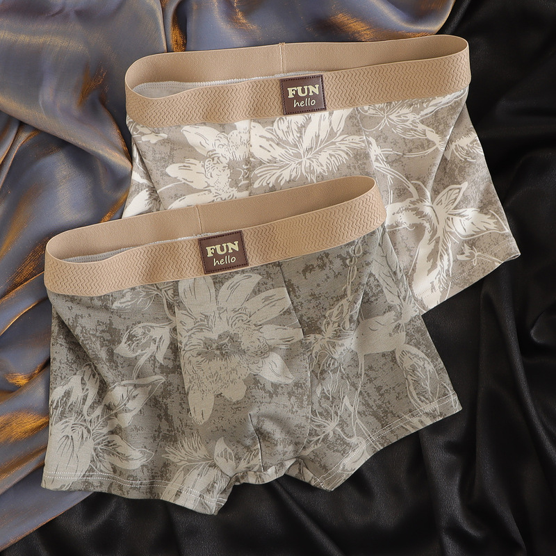 Retro Denim Printed Men's Pure Cotton Breathable Men's Underwear 10A Antibacterial Youth Sports Trendyy Boxer Briefs