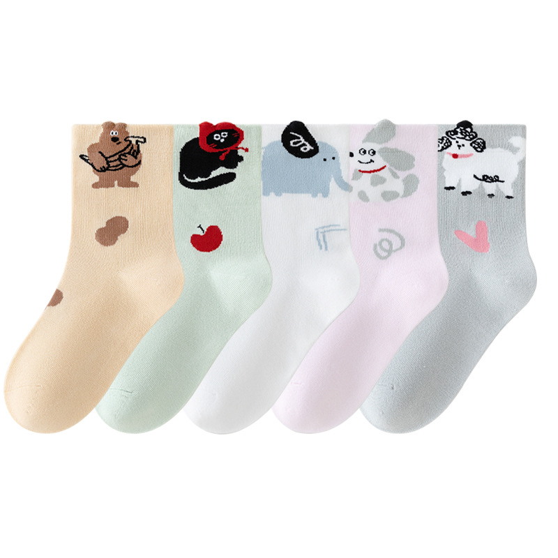 Calcetines para niños primavera nueva chica estereoscópico lindos calcetines de moda de dibujos animados de color cardado calcetines de niñas