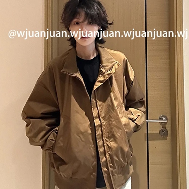 卷卷『WJUANJUAN』秋美式高街中性风立领飞行夹克男女短款宽松百|undefined
