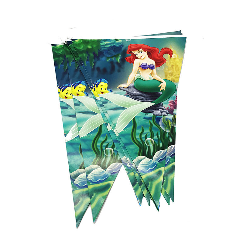 Mermaid cumpleaños partido Placa de papel caramelo caja Palomitas de los niños traje de cumpleaños fiesta decoración tirar bandera suministros