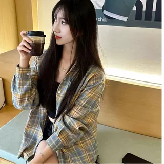 多巴胺轻奢高级格子衬衫女内搭叠穿宽松休闲显瘦长袖防晒衬衣外穿