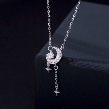 爆款项链999纯银轻奢高级感流苏星星月亮锁骨链情人节纯银项链