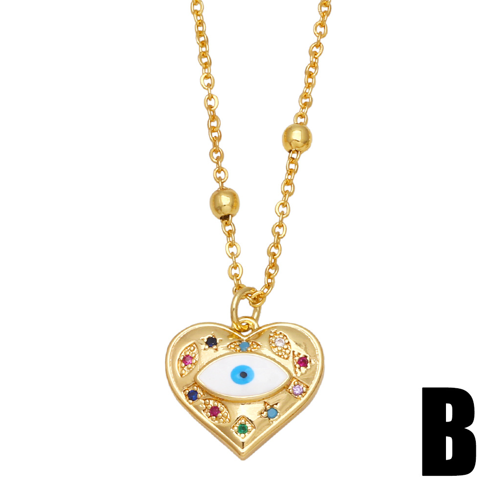 Fashion New Devil's Eye Inlaid Diamond Geometric Heart Pendant Zircon Copper Necklace display picture 3