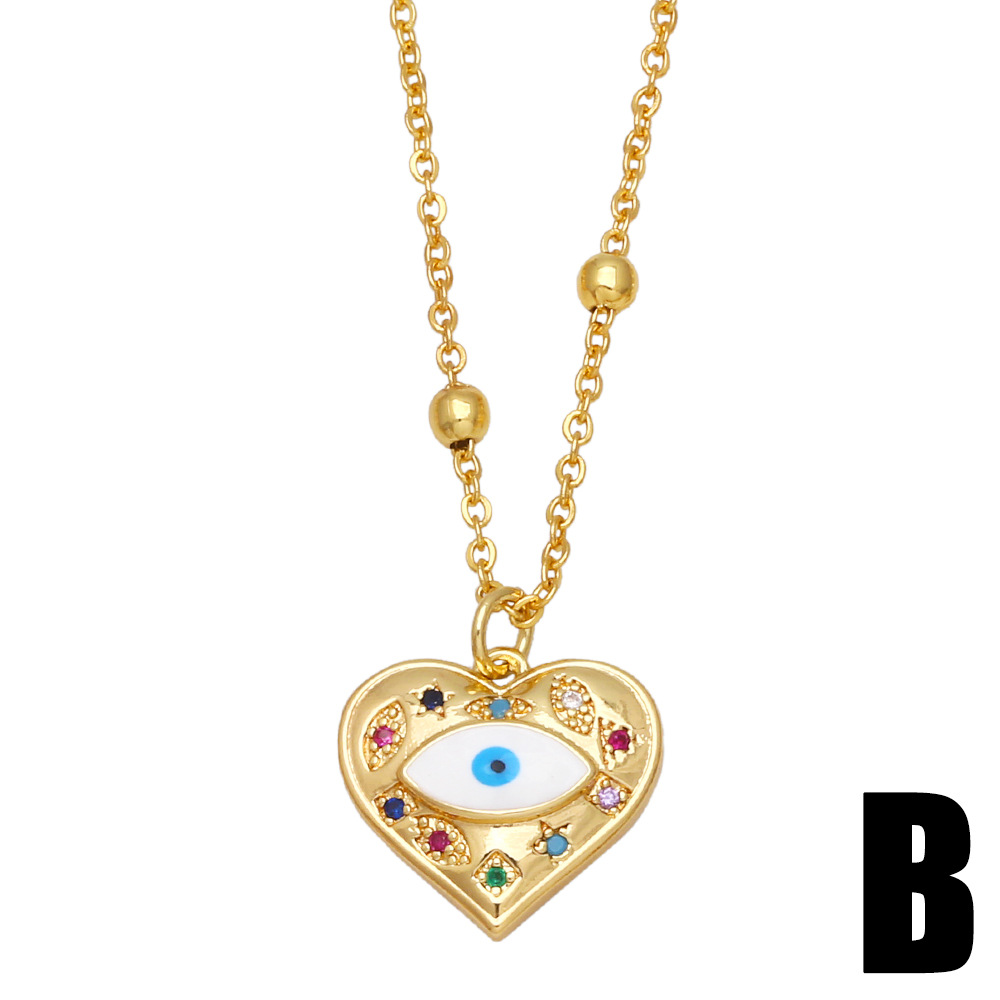 Fashion New Devilu0027s Eye Inlaid Diamond Geometric Heart Pendant Zircon Copper Necklace
