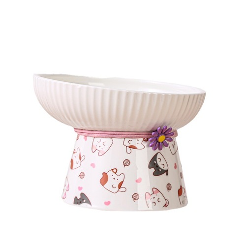Pet Cat Bowl Drinking Bowl Ceramic Dog Supplies Food Bowl Neck Protection Anti-Black Chin Grain Bowl Water Cat Food Bowl