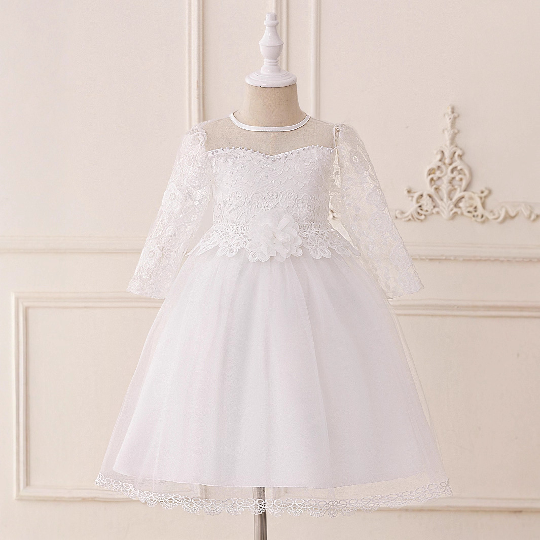 Venta directa de fábrica Vestidos para niños Vestidos de princesa Manga larga Encaje Flor de cuentas Vestidos de fiesta para niñas Vestidos de fiesta