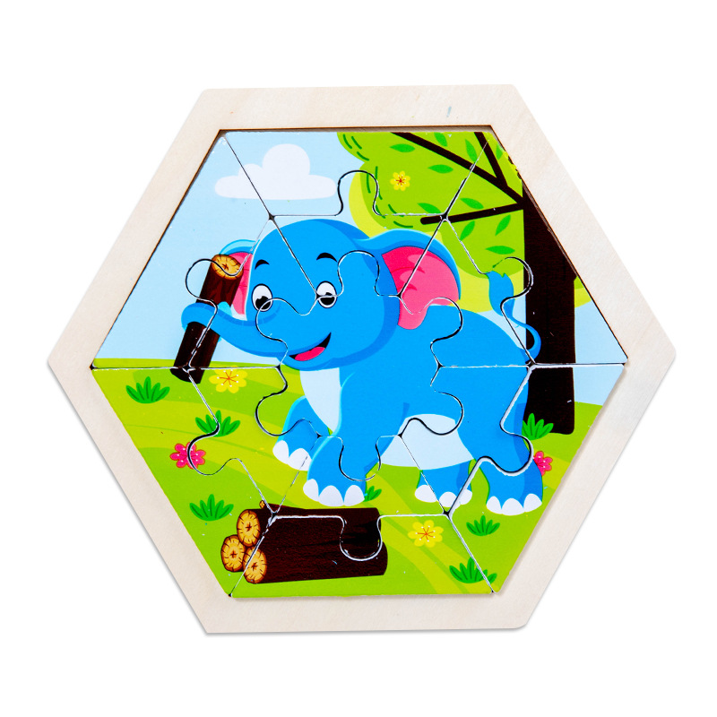 Rompecabezas de animales de dibujos animados tridimensional creativo para niños hexagonales rompecabezas de Educación Temprana de Madera Juguetes cognitivos de tráfico de frutas y verduras
