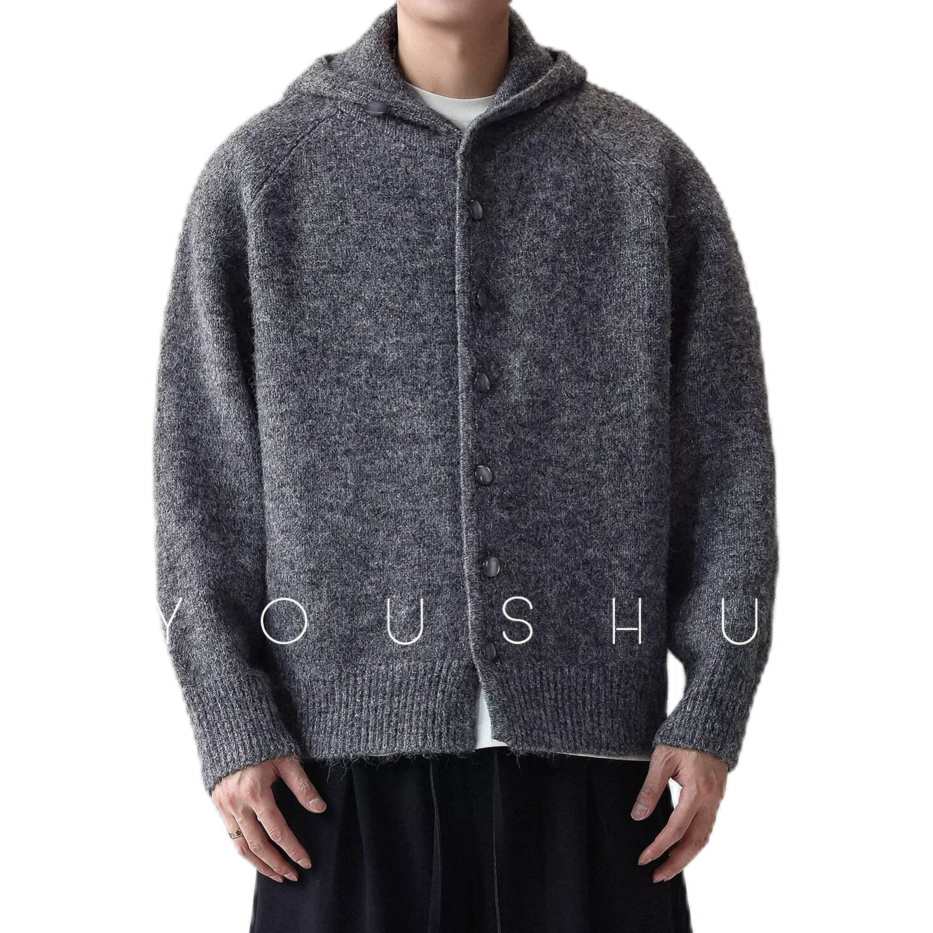 Explosiones transfronterizas de tamaño grande europeo con capuz cardigan chaqueta jersey de punto suéter botón de voleibol hombre suéter otoño invierno fábrica al por mayor