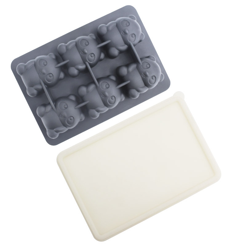 Whisky transfronterizo de dibujos animados rejilla de hielo de silicona molde de hielo con tapa molde de hielo para hockey sobre hielo caja de almacenamiento de hielo para el hogar en stock