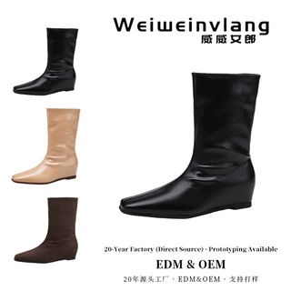 Custom women's shoes 定制中筒靴内增高靴子女简约秋冬女靴018-1